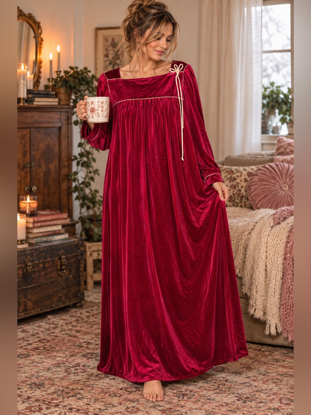 Vintage tom Benzouda for barad & co house dress night gown 80s velvet one size